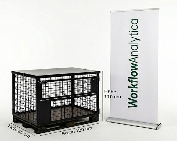 Gitterbox-Tisch und Rollup-Banner